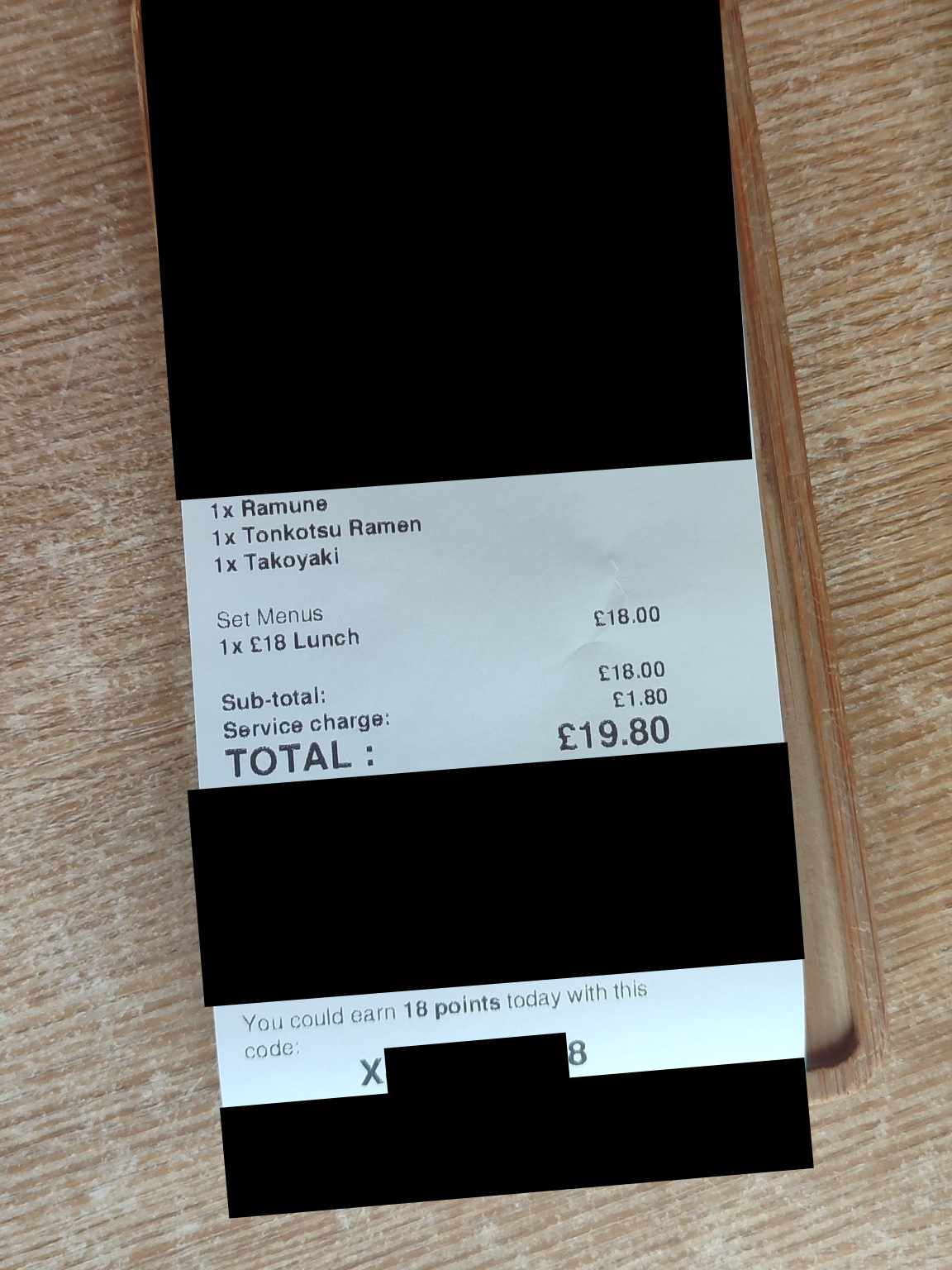 photo of their paper receipt